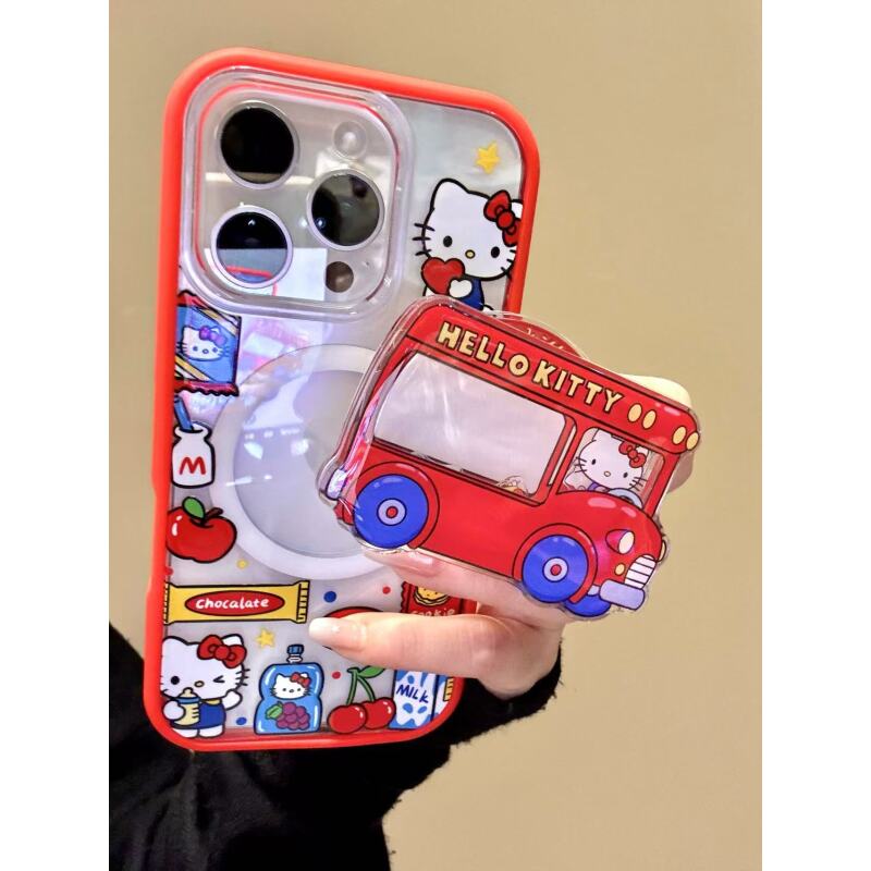 卡通围边可爱猫咪大巴摇摇乐磁吸适用iphone16promax苹果15手机壳