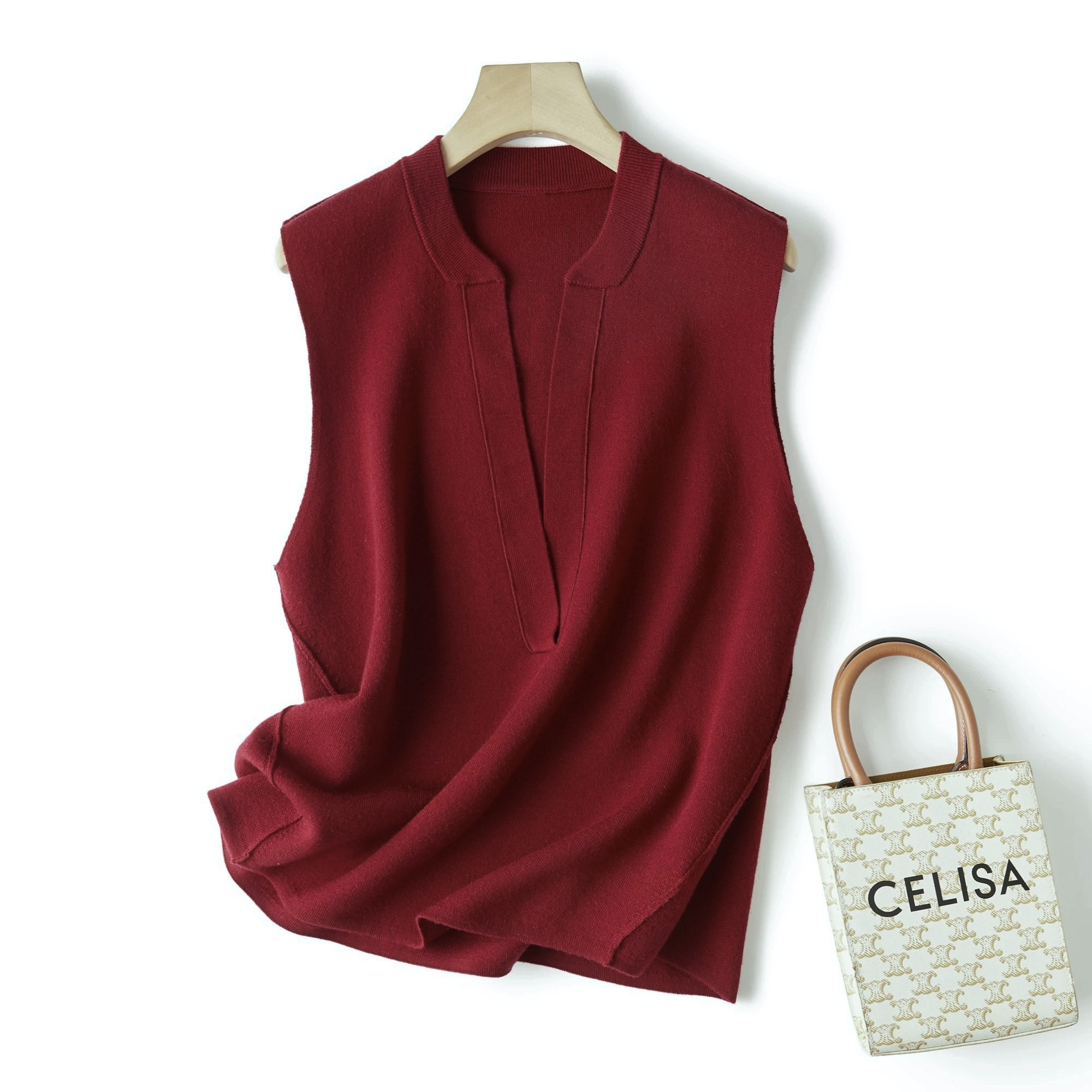 【清仓福利】顶配~超细可机洗羊毛百搭大V领针织背心马甲（衣长60）NC