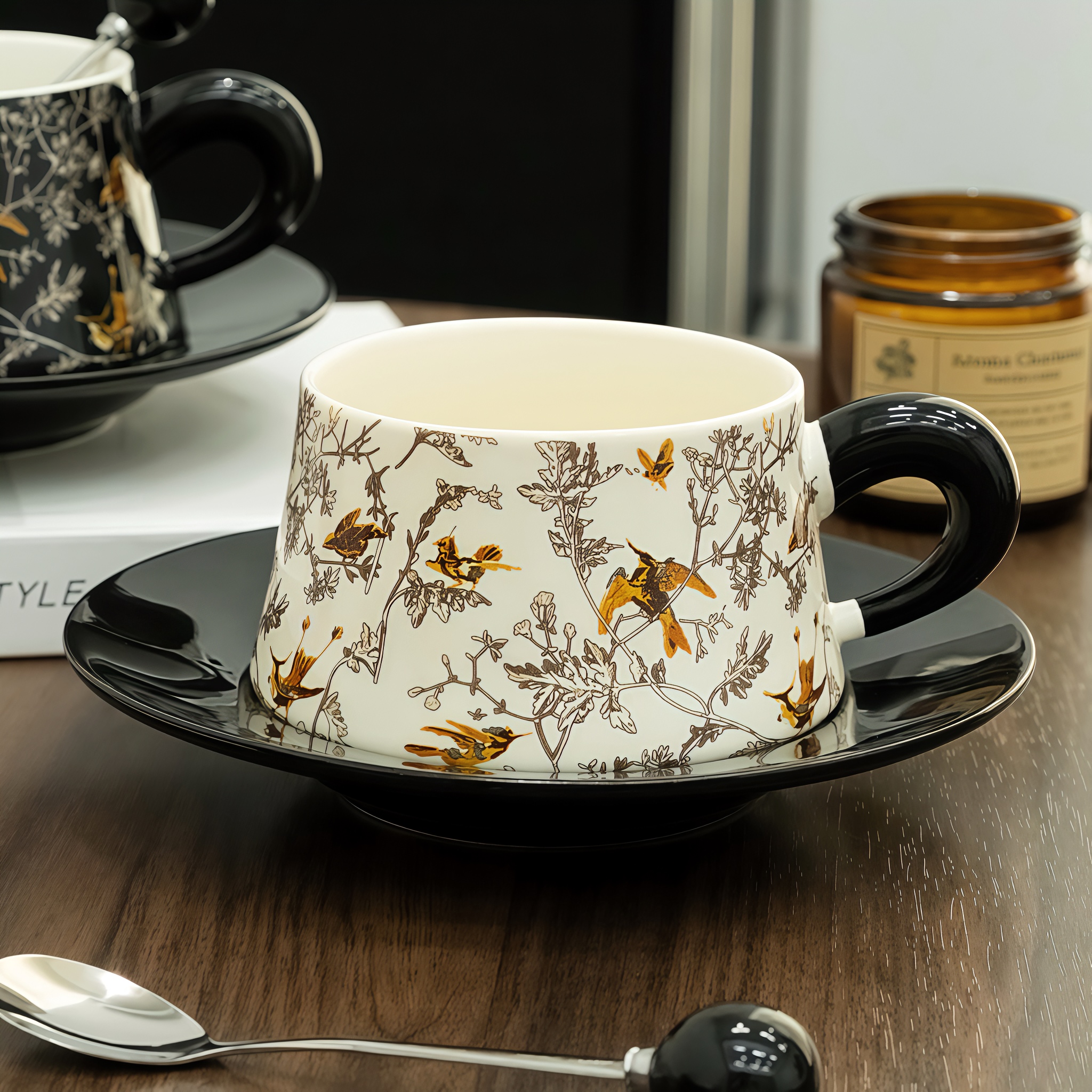 金卡佰高级感咖啡杯碟套装女士专用款拉花杯子高档精致陶瓷马克杯