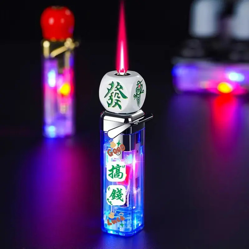 新款网红骰子发光闪灯防风充气打火机炫酷旋转解压创意送男友礼物