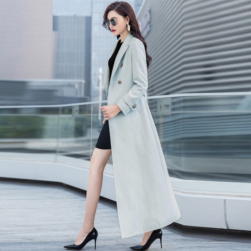 风衣外套女秋季长款修身显瘦高档减龄高端英伦风正品炸街蓝色大衣