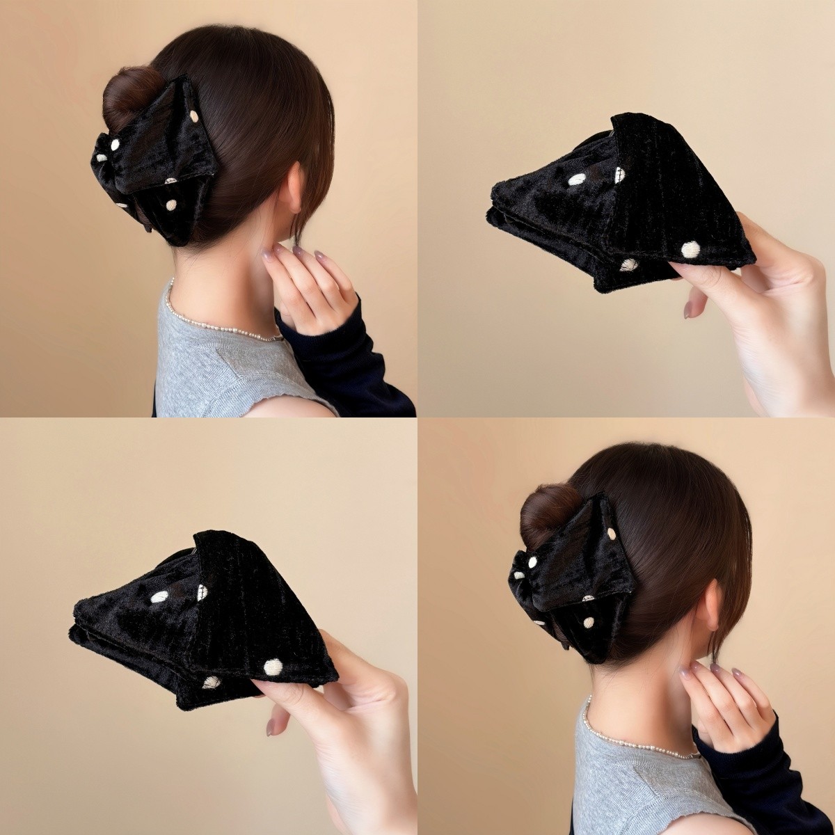 丝绒布艺贝壳发夹女2025新款高端波点抓夹法式高级感后脑勺盘发夹