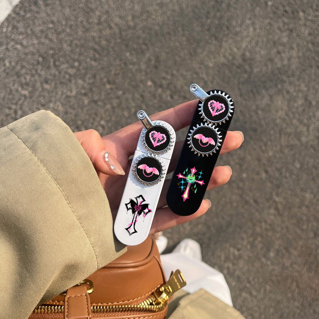 网红ins潮酷十字架防风粉焰摇臂打火机充气创意齿轮送对象礼物潮