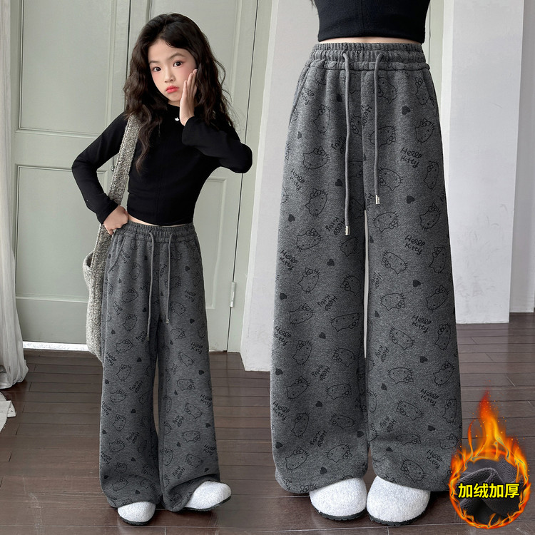 女童冬季加绒裤子2025新款儿童洋气加厚保暖女孩秋冬百搭运动卫裤