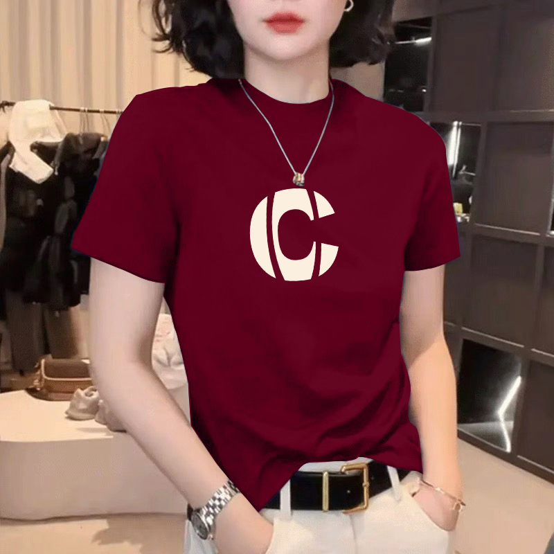 红色正肩短袖t恤女夏季修身显瘦半袖时尚字母上衣胖mm大码体恤衫