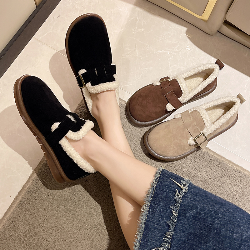 【万达撤柜】勃肯鞋女加绒保暖女鞋2025年冬季新款豆豆鞋博肯毛毛