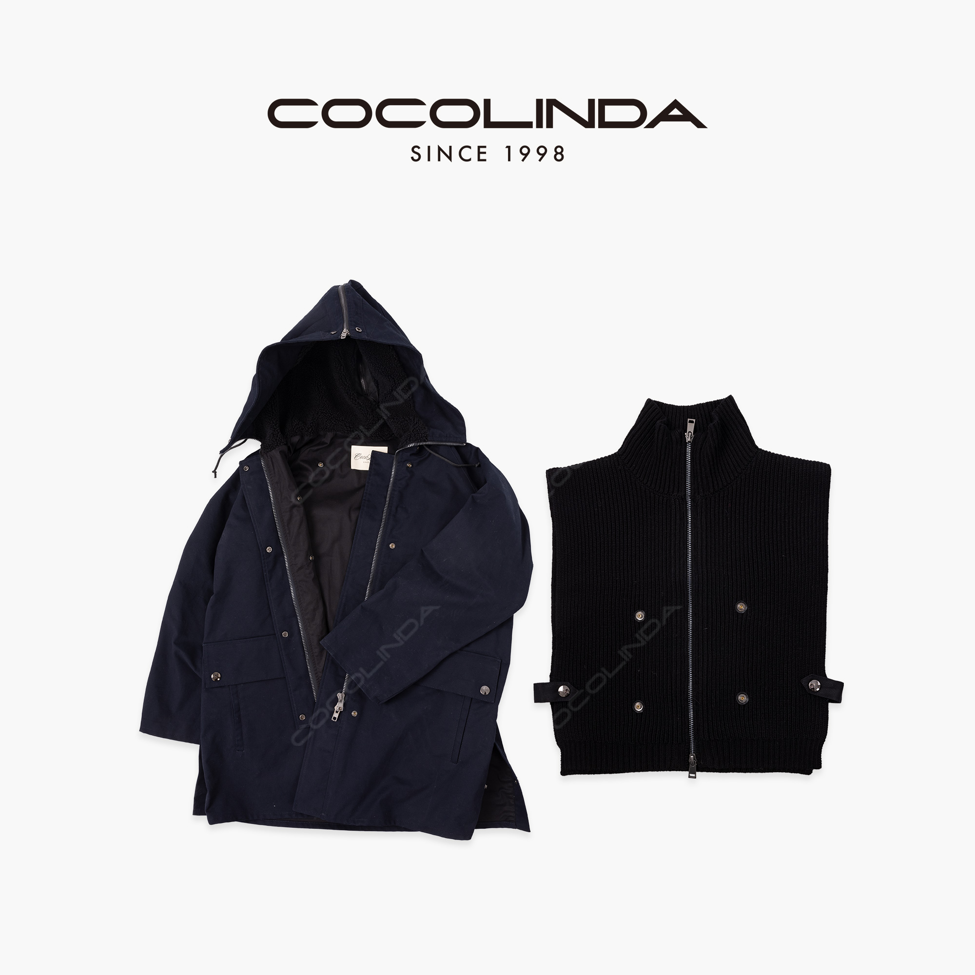 COCOLINDA | 奥风 三穿连帽加厚棉布中长款风衣（两件套）C3720