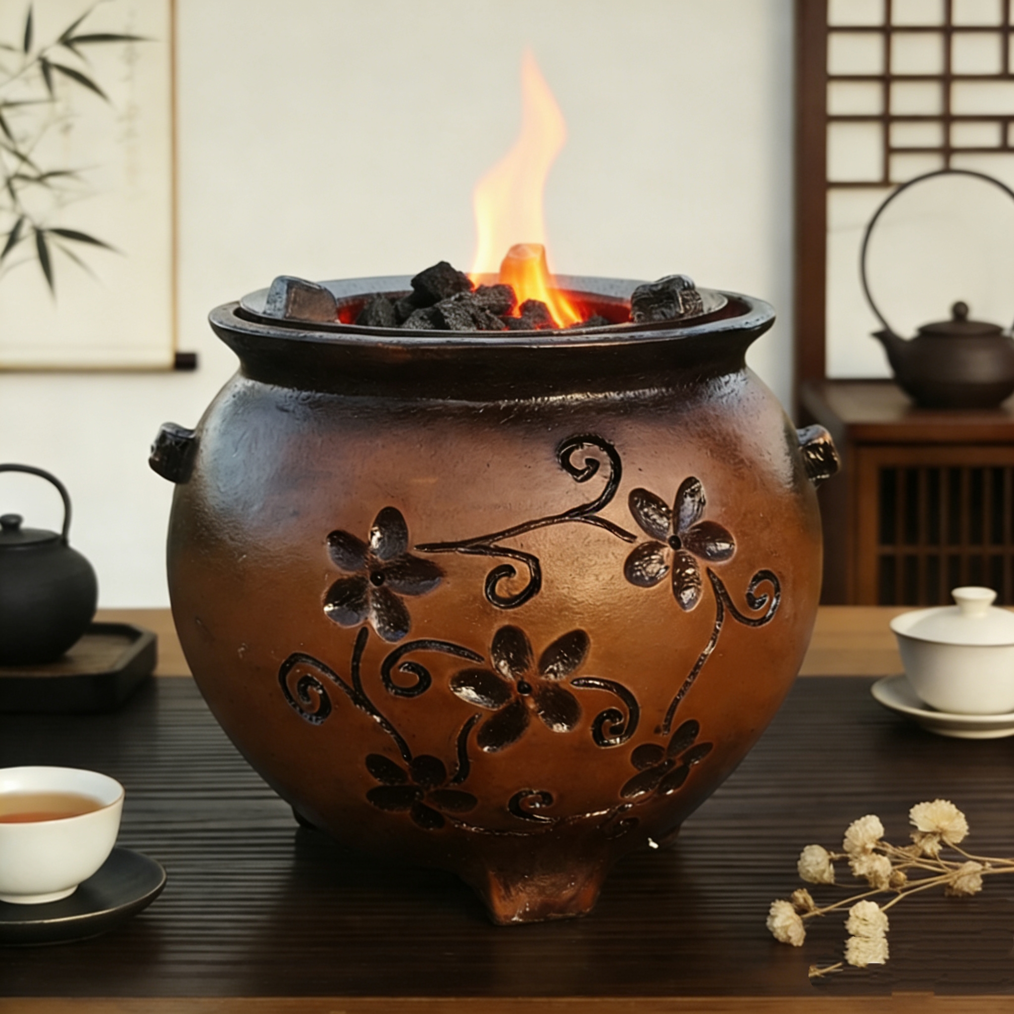 围炉煮茶茶炉复古手工新款圆形家庭家用室内户外炭火烤炉围炉