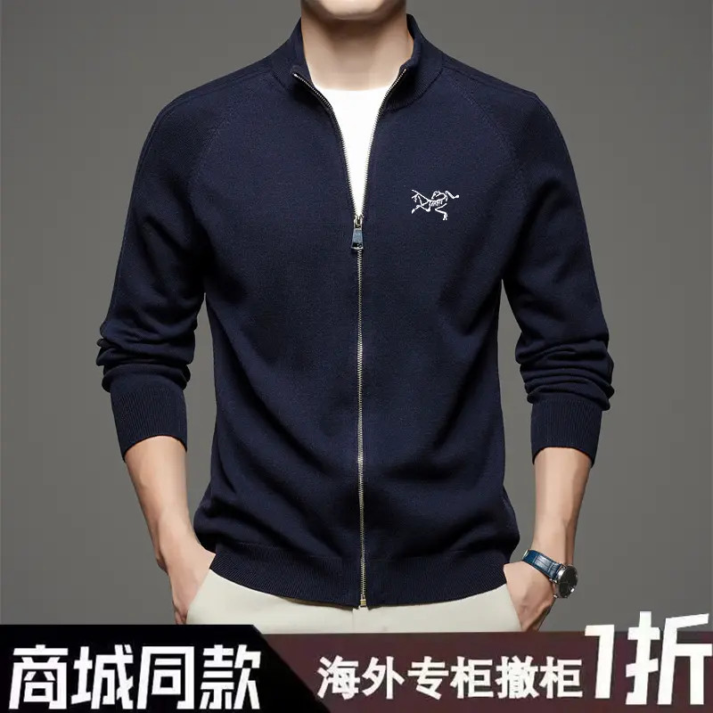 【奥特莱斯撤柜】正品刺绣鸟男士羊毛开衫春秋新款高档针织立领外套