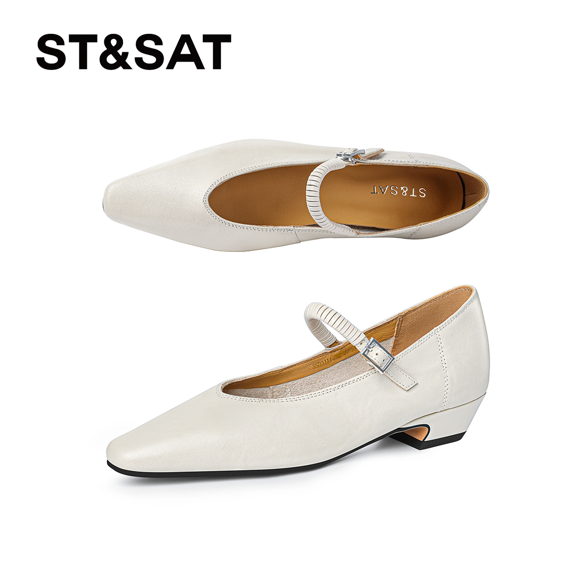 St&Sat/星期六方头低跟休闲通勤日常单鞋浅口英伦风复古百搭女鞋