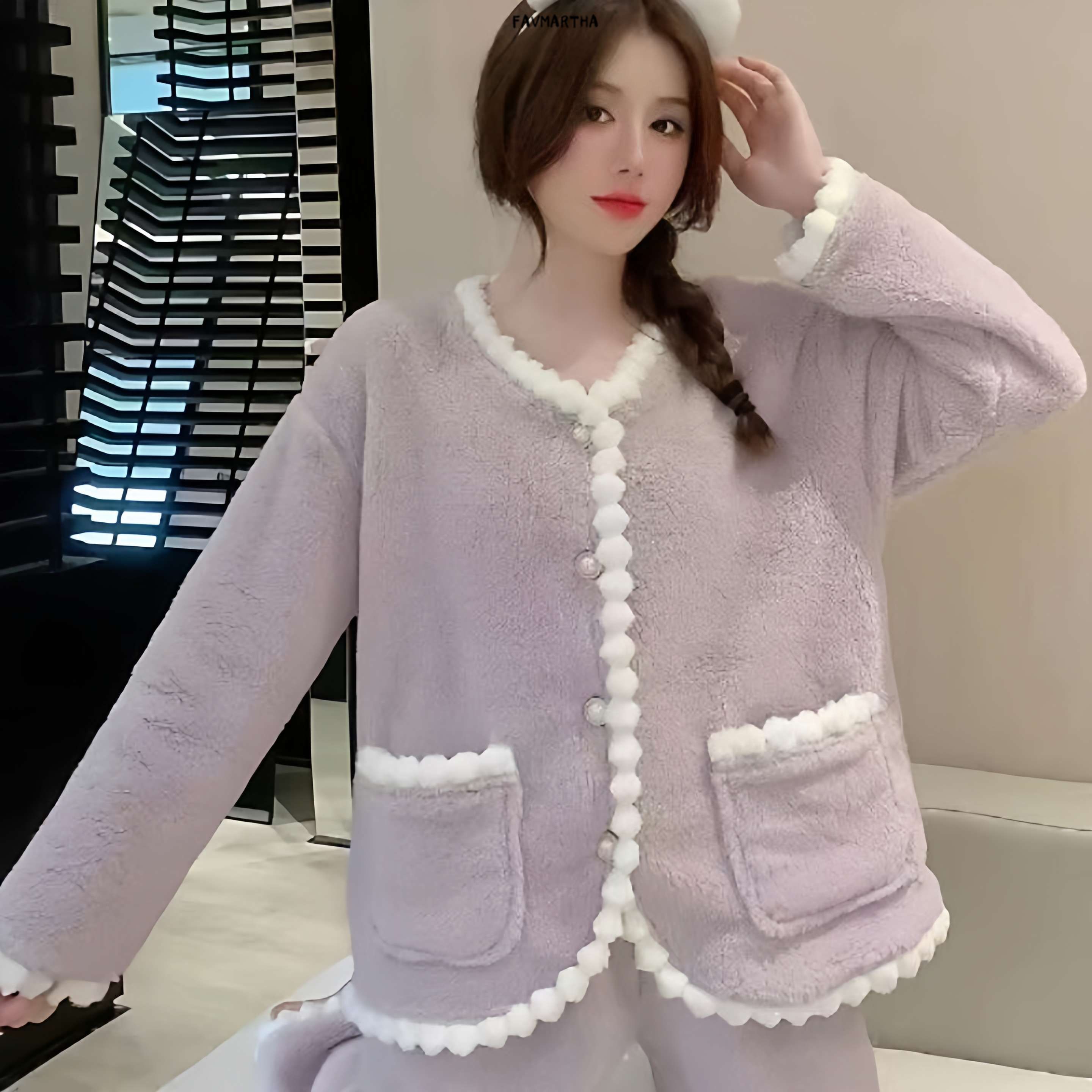 清货价冬季新款珊瑚绒加绒长袖宽松睡衣家居服套装