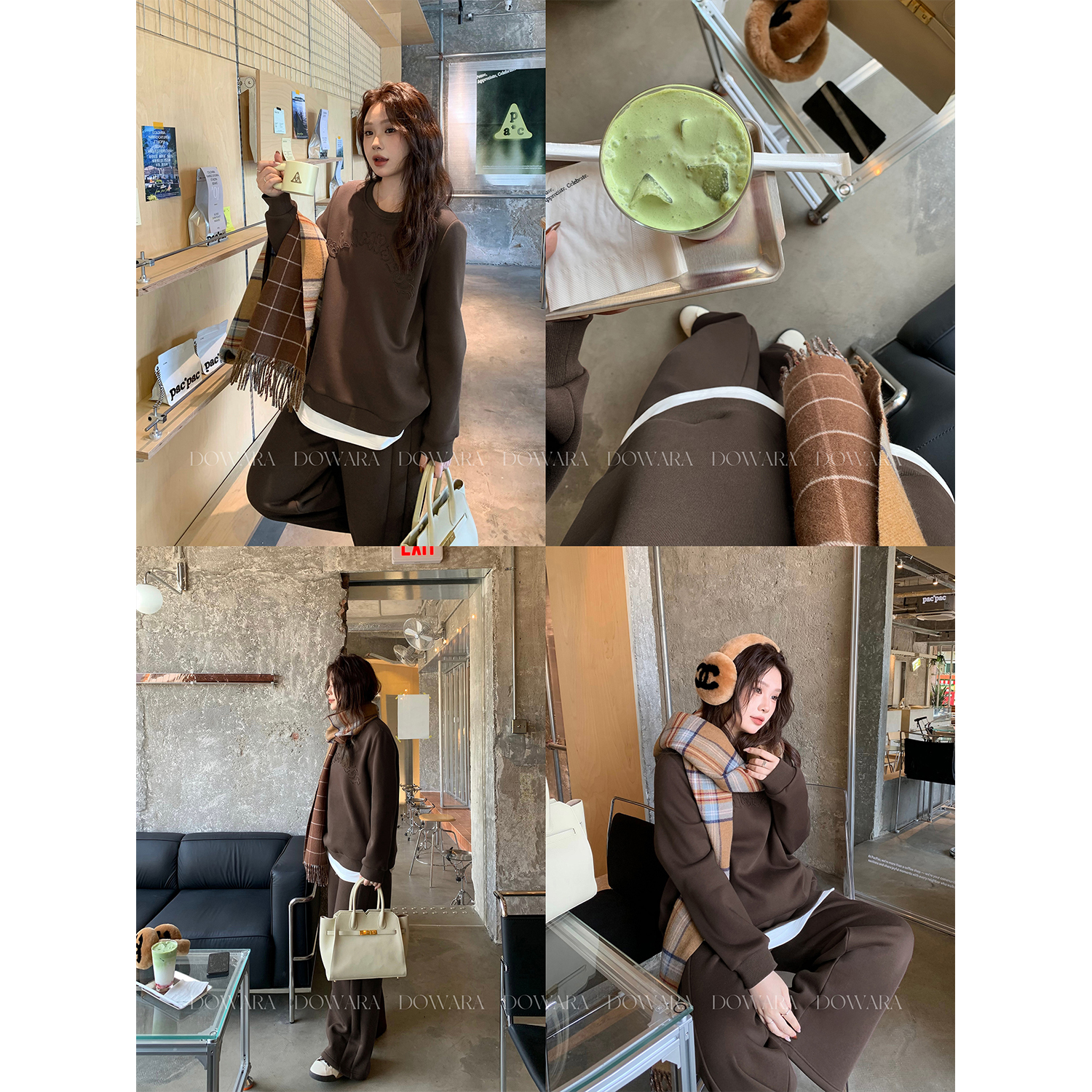 大婉酱微胖定制【妍系穿搭】松弛感圆领假两件卫衣卫裤套装女 0593D