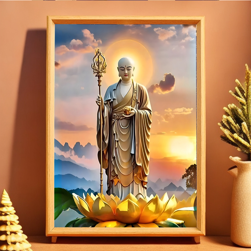 地藏王画像装饰画摆台相框结缘菩萨佛像九华山桌面供奉装饰画摆件