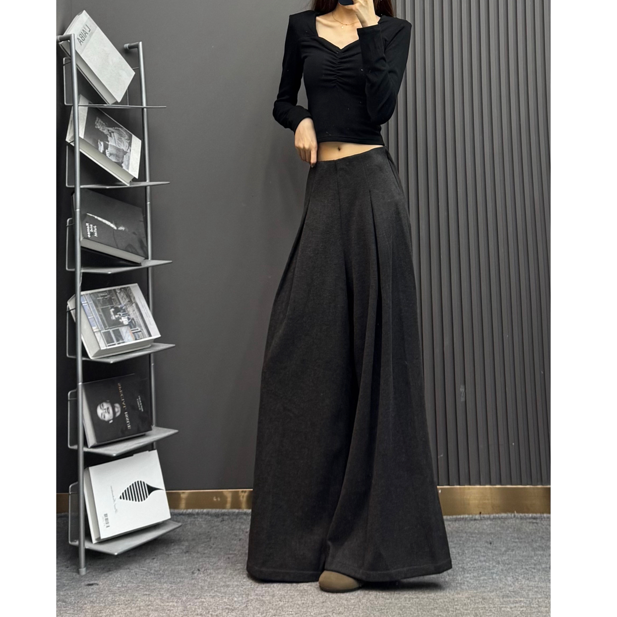 毛呢西装裤女冬新款加厚加绒保暖休闲长裤垂感直筒阔腿裤子