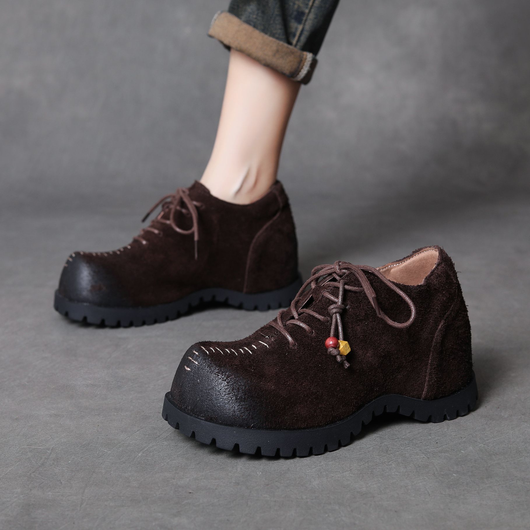 真皮软底勃肯鞋女平底2025新款秋豆豆乐福鞋百搭时尚防滑休闲单鞋