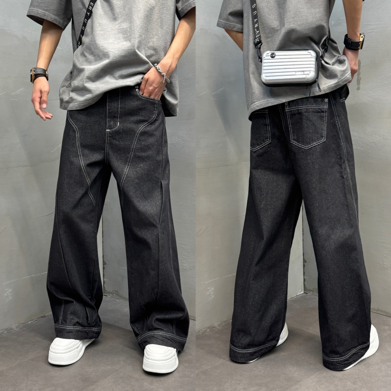 2025男士百搭休闲牛仔裤直筒裤弯刀休闲直筒裤阔腿裤新款宽松长裤