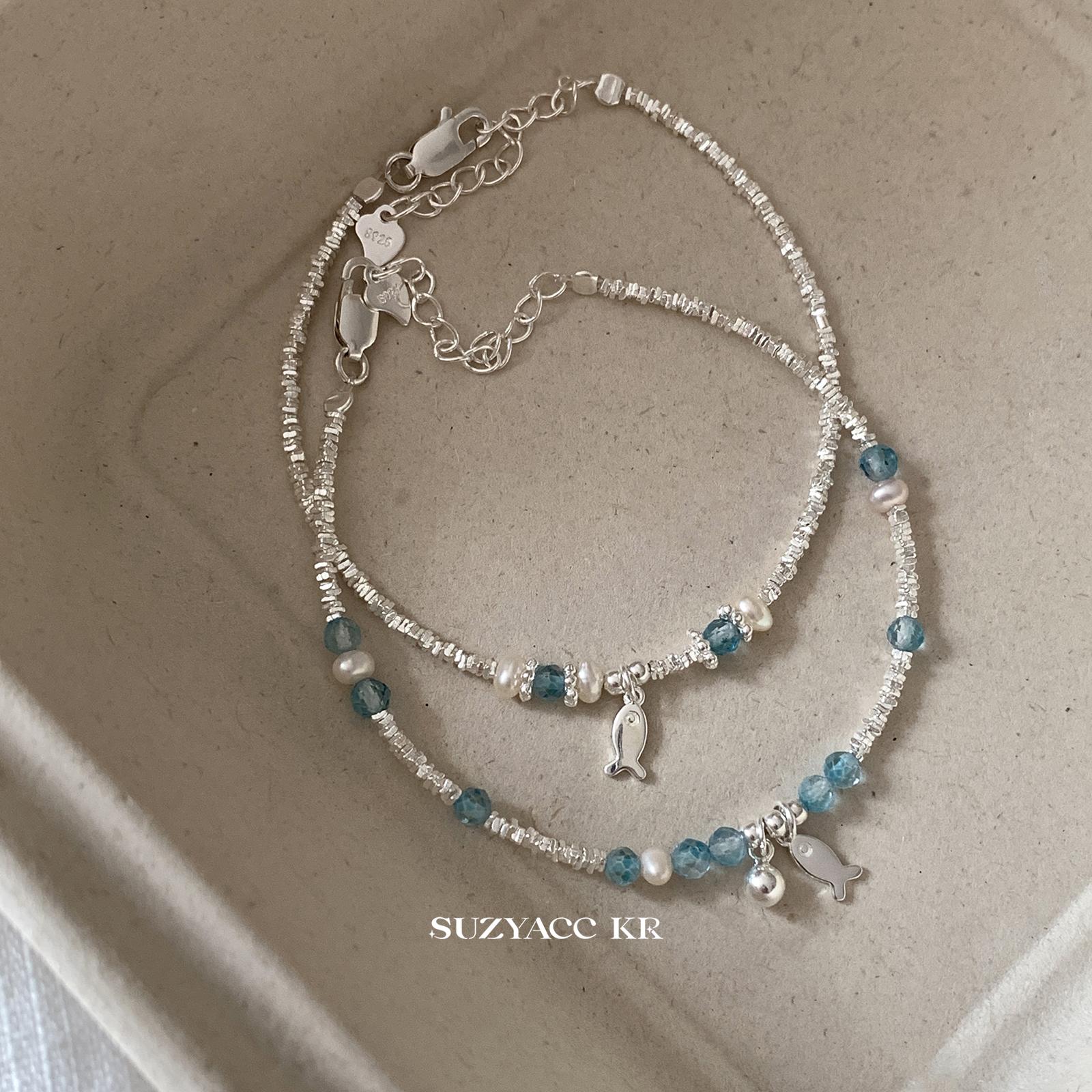 Suzyacc Kr 925银手链 【海盐小鱼】清新碎银闺蜜手链精致DC0141