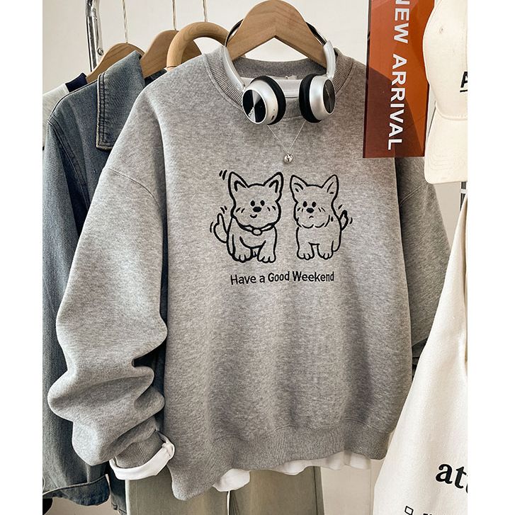 网红ins超火刺绣大码女装无帽圆领卫衣秋季2025新款爆款胖mm上衣