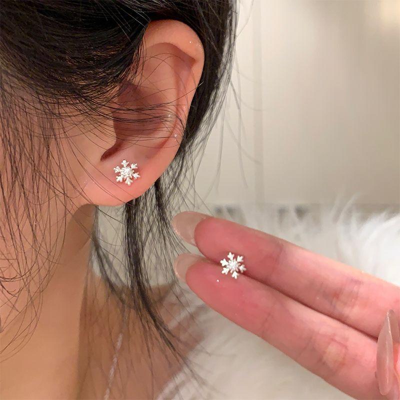 铜合金耳饰 925银针【冬季新款】雪花耳钉睡觉免摘耳环耳饰女