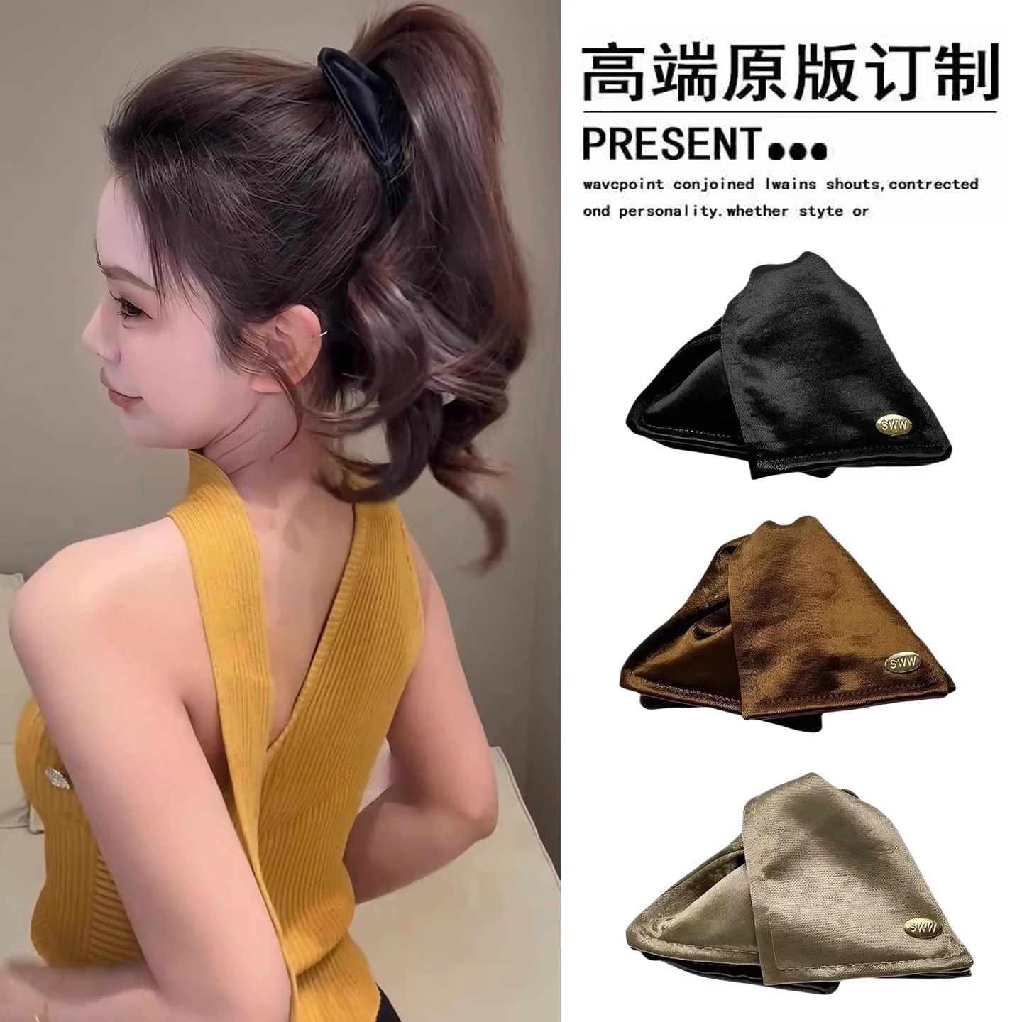 缎面金标贝壳三角抓夹女2025新款鲨鱼夹高级感后脑勺盘发夹子头饰