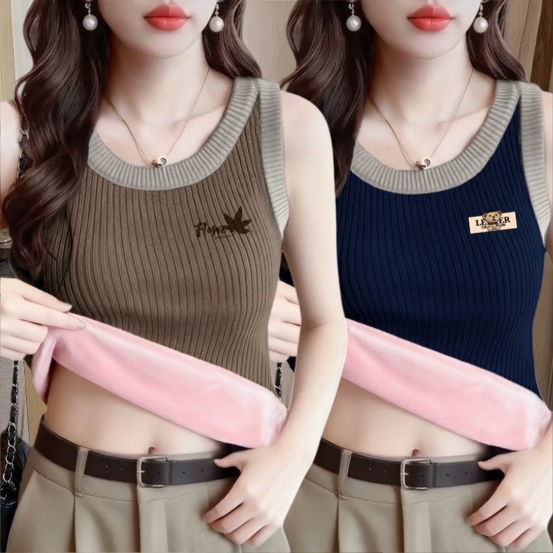 单/两件冬季保暖吊带背心女士加绒加厚内搭打底衫小t内衣美背上衣