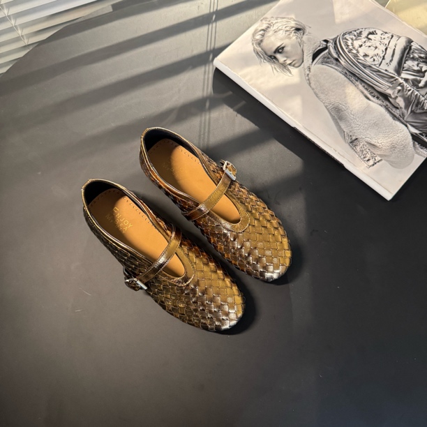 EM2025秋季浅口复古手工编织一字带扣单鞋玛丽珍超软芭蕾舞女鞋