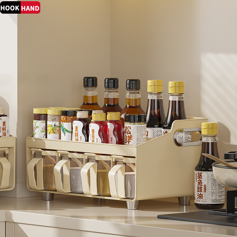 2023新款调料盒轻奢奶油风厨房家用台面调料罐置物架多功能收纳架