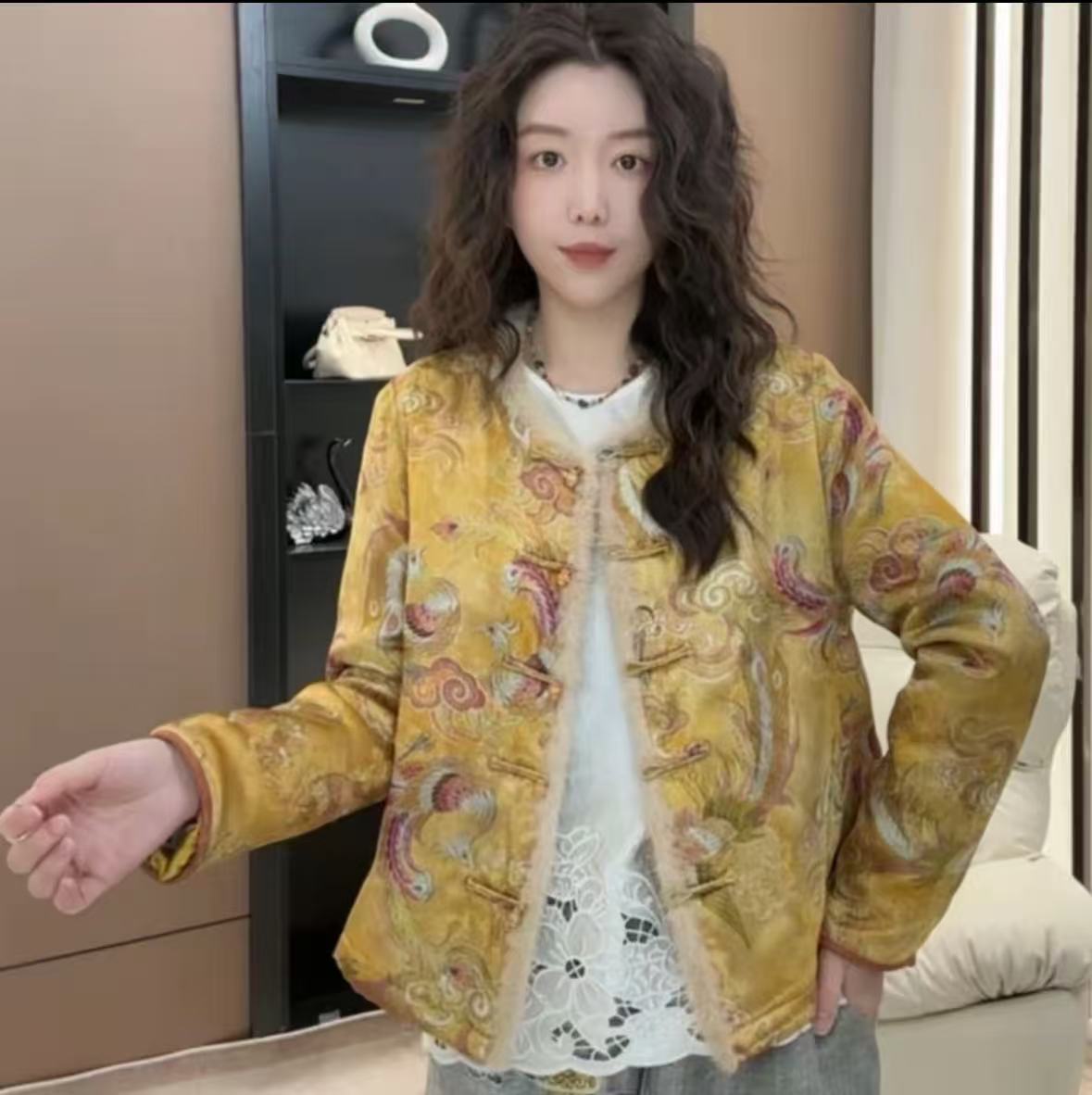 秋冬新款加棉复古国风时尚气质长袖女装外套