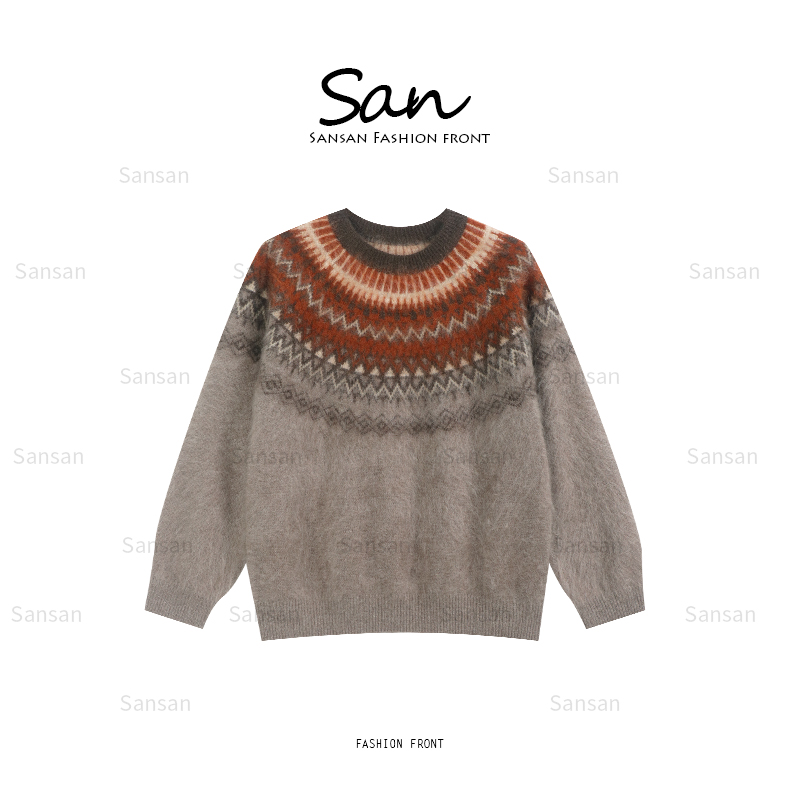 【SANSAN】菲尔岛轻奢保暖秋冬气质拼色套头上衣DY-80141