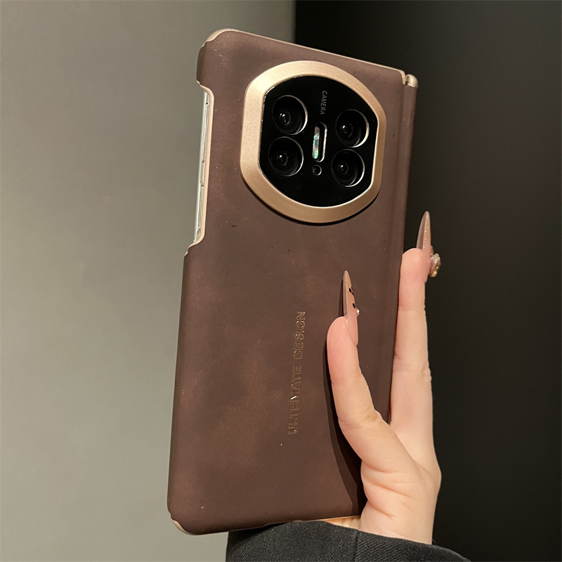 适用华为mateX6手机壳高级感纯色羊巴皮mateX5典藏版双中轴男女款