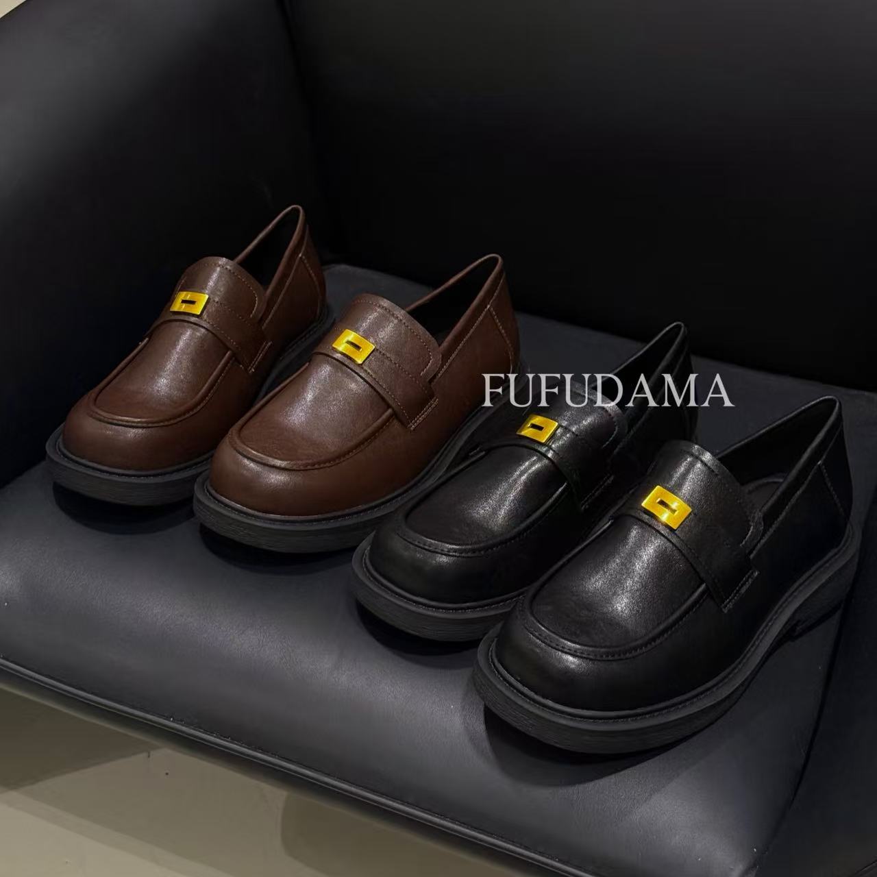 【胖福福大码女鞋】乐福鞋女平底单鞋一脚蹬圆头舒适百搭英伦小皮鞋