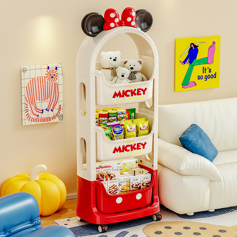 米奇联名收纳架多层零食收纳架客厅落地家用小推车儿童玩具整理架