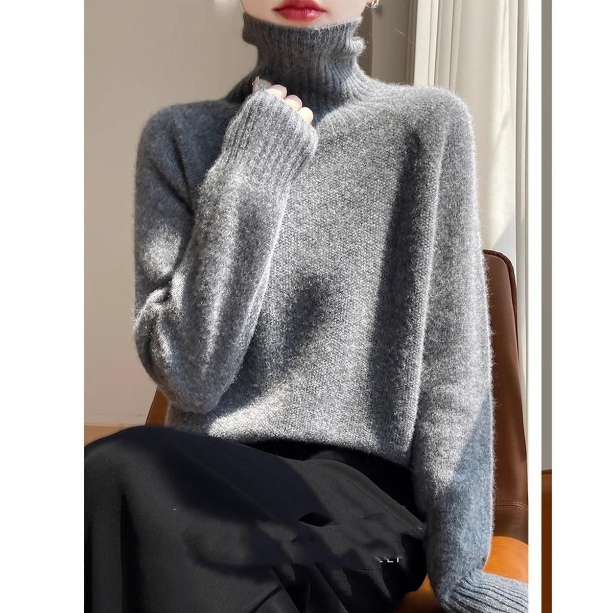 高级感纯羊毛高领打底衫女秋冬新款加厚保暖宽松大码纯色针织毛衣