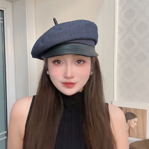 2025新款条纹八角帽子女韩版高货贝雷帽时尚百搭显脸小报童帽