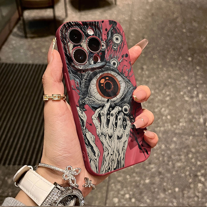 克苏鲁眼球褶皱手机壳适用苹果16防摔iPhone15promax磨砂14/13/12