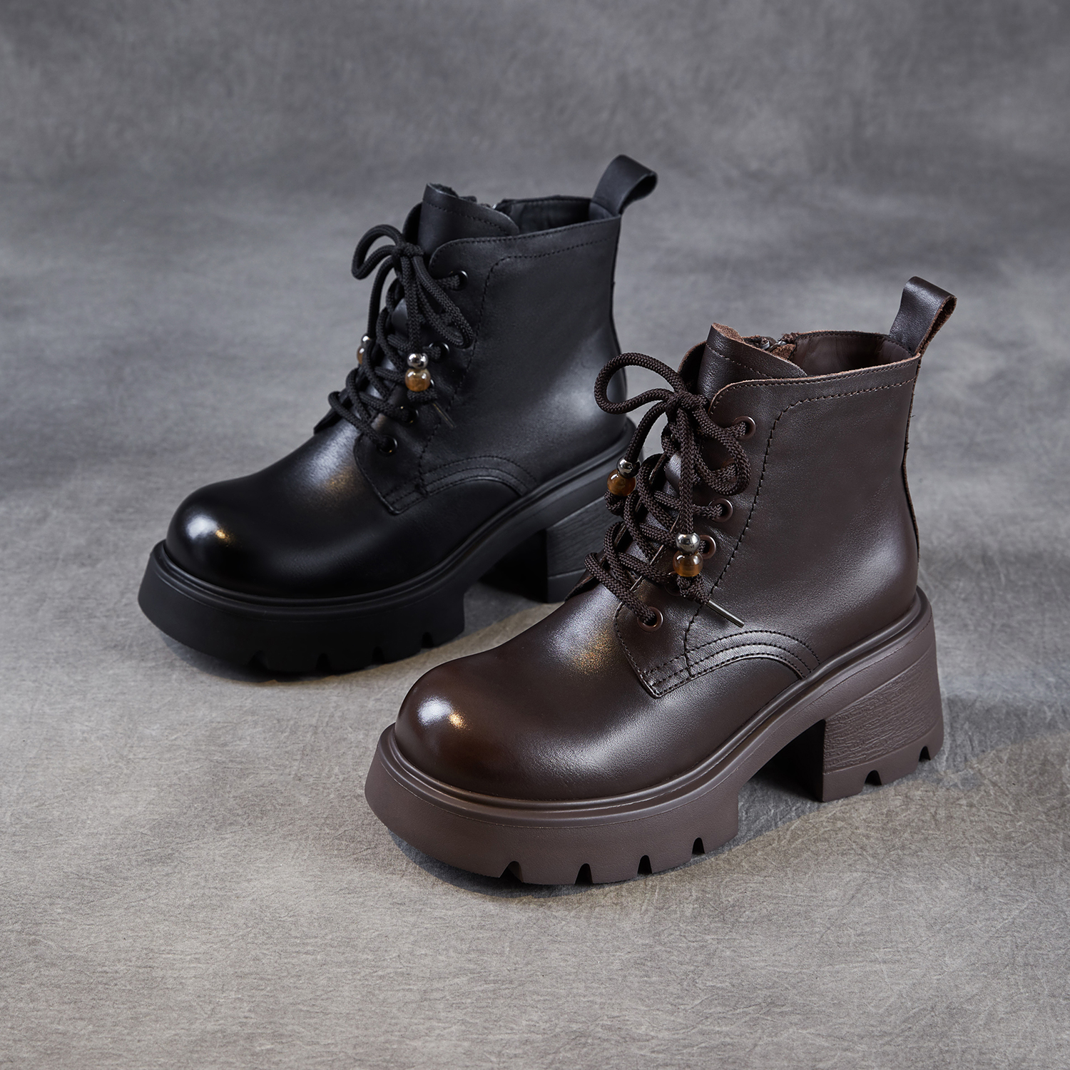 头层牛皮短靴女粗跟高跟2025新款秋显高时尚单靴英伦风厚底马丁靴