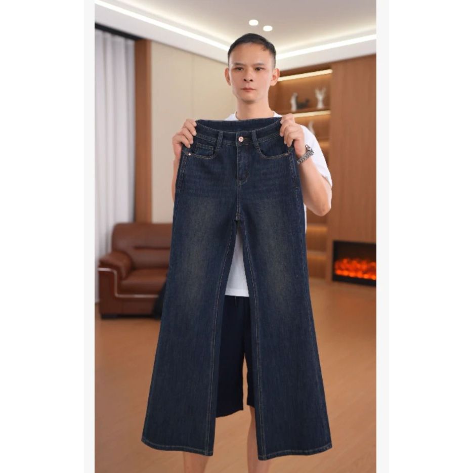 大牌【某V家】经典老花款拉菲红色筒喇裤裤子牛仔裤中高腰喇叭裤