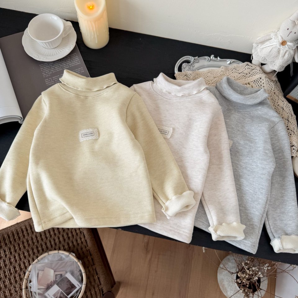 【加绒】女童冬季翻领保暖休闲时尚百搭女宝韩版上衣加厚打底衫