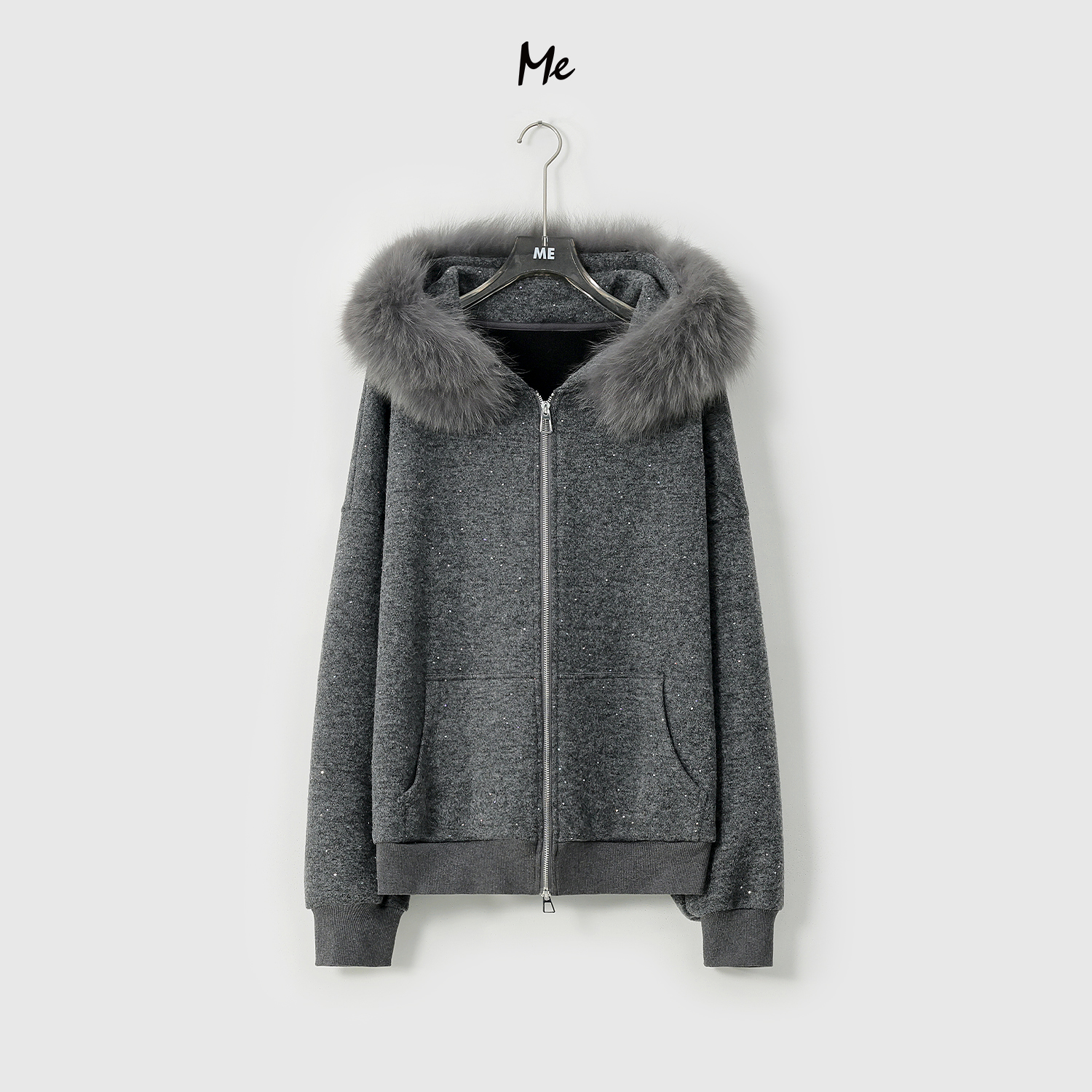 ME【星空顶真毛加绒卫衣外套】狐狸毛领松弛保暖外套MESA4149