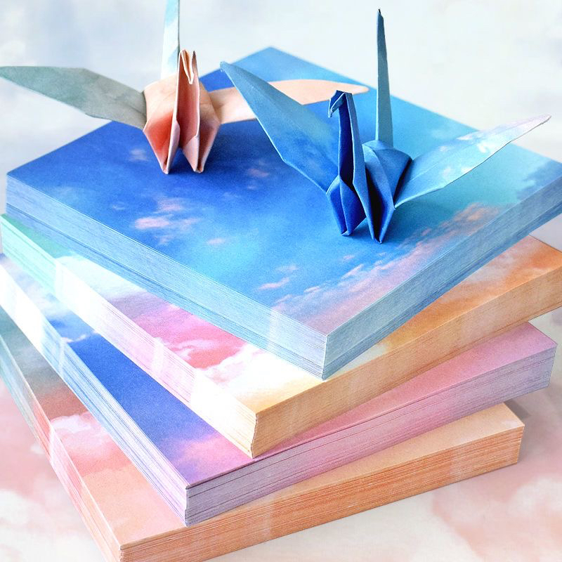 水彩渐变正方形千纸鹤手工折纸幼儿园手工课材料千纸鹤专用纸