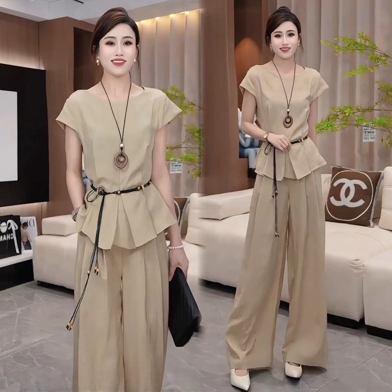 时尚套装女2025夏季新款时髦洋气简约上衣高腰阔腿裤气质两件套潮