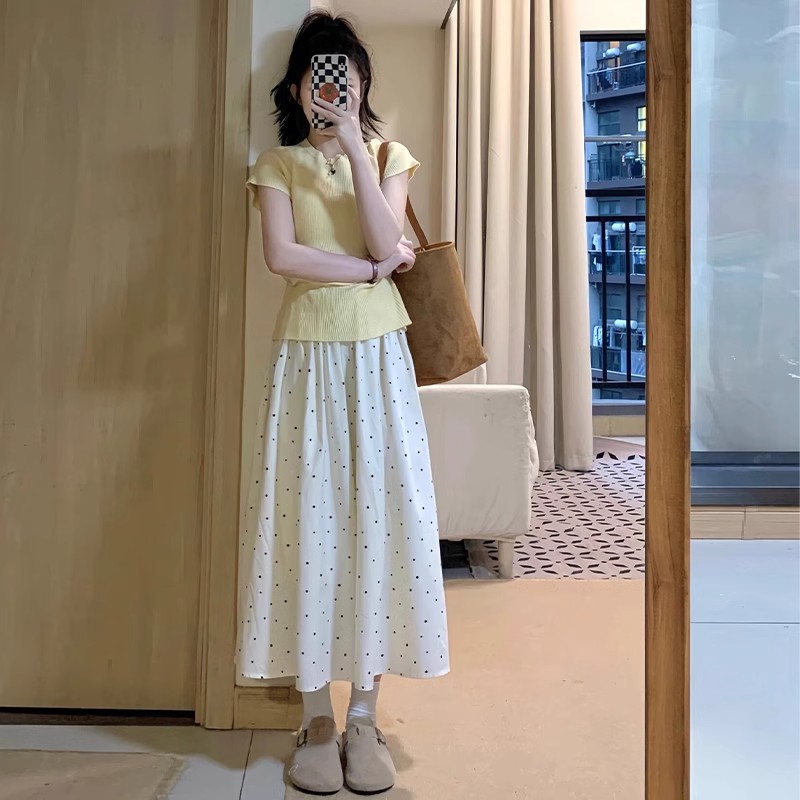 团多米甄选波点半身裙女夏季2025新款高腰a字显瘦长款法式小个子