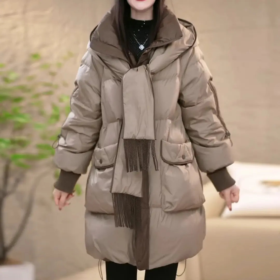 2025冬季围巾连帽百搭时尚保暖棉服