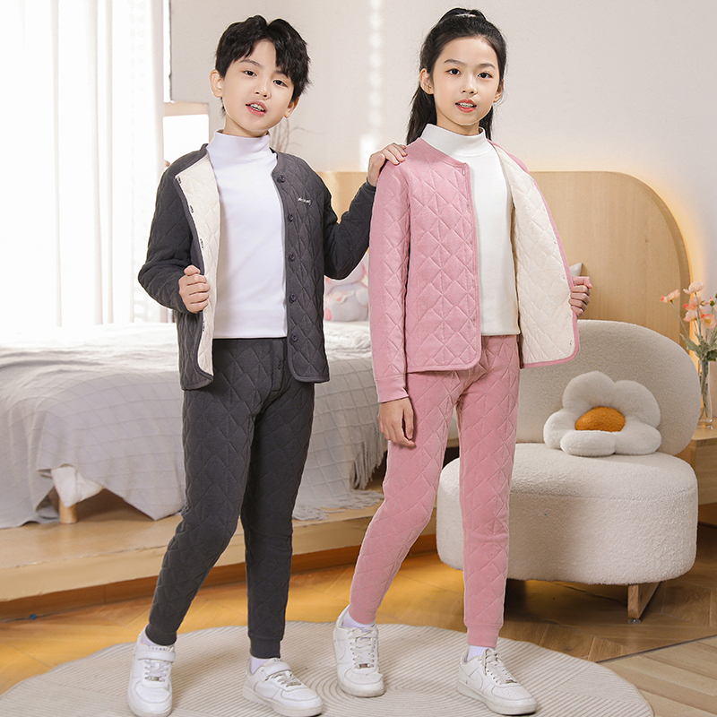 儿童校服神器男童女童加绒加厚绵羊毛保暖套装秋冬季保暖裤小棉袄