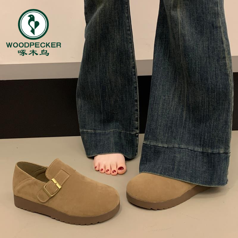 啄木鸟勃肯鞋女款2025新款平底一脚蹬乐福豆豆鞋复古全包博肯单鞋