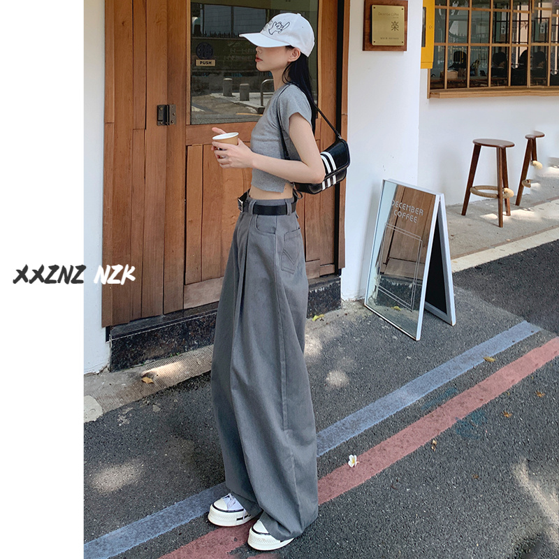 高级垂感阔腿西装休闲裤夏季新款高腰直筒宽松2025年流行网红女裤