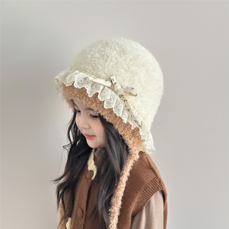 儿童帽子冬季保暖毛绒帽女童护耳帽甜美女孩渔夫帽冬天宝宝套头帽