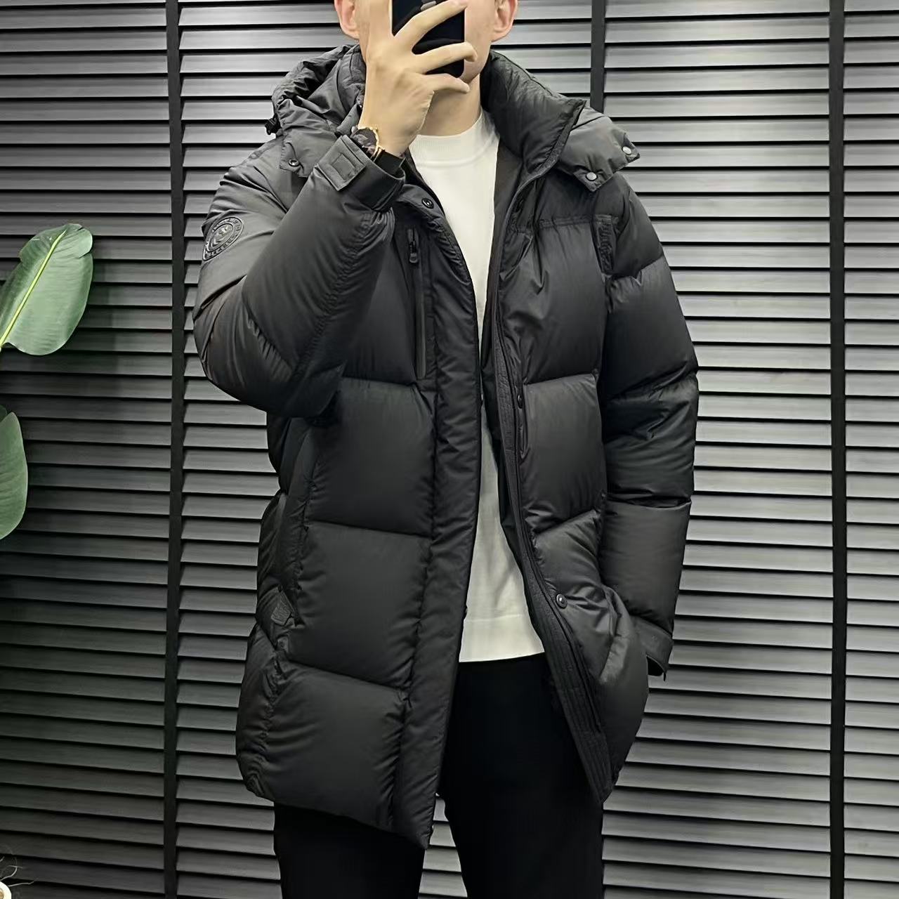 HS冬季新款SS76男士欧货老钱风简约百搭时尚帽款中长款羽绒服