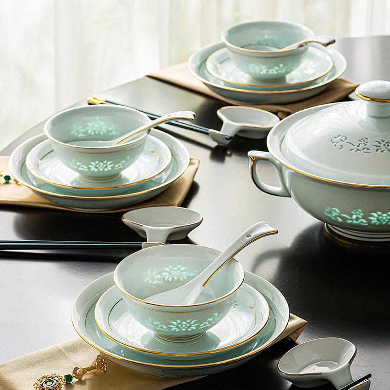 IKEA景德镇碗碟套装家用2025新款中式玲珑瓷餐具高端乔迁碗盘碗筷