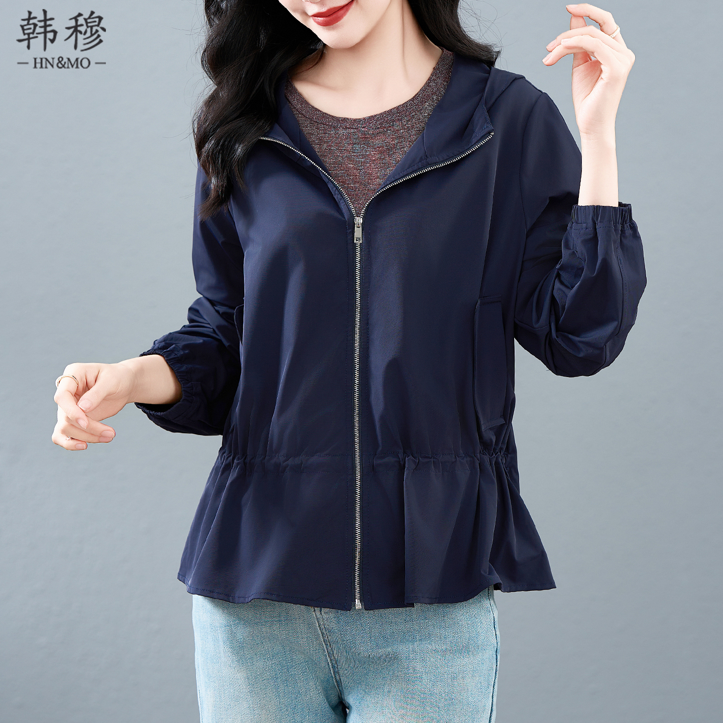 韩穆KA32270秋季25年新款时尚短外套妈妈休闲小个子百搭夹克上衣